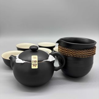 Lin’s Ceramic Studio Tea set with Cha Hai and six cups (Black), Teapot 150 ml