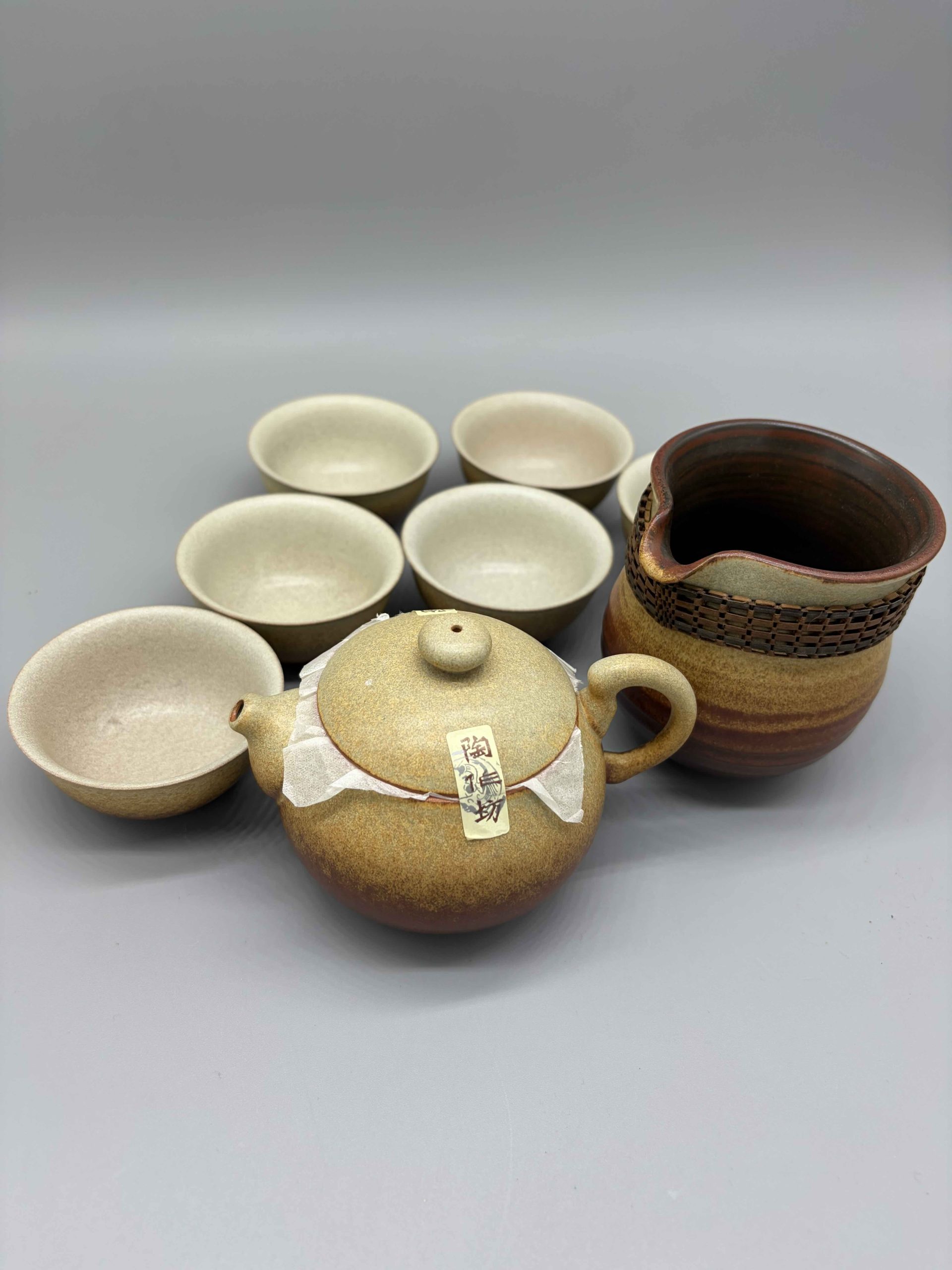 Lin’s Ceramic Studio Tea set with Cha Hai and six cups (Earthy Red-yellow), Teapot 150 ml - Image 3