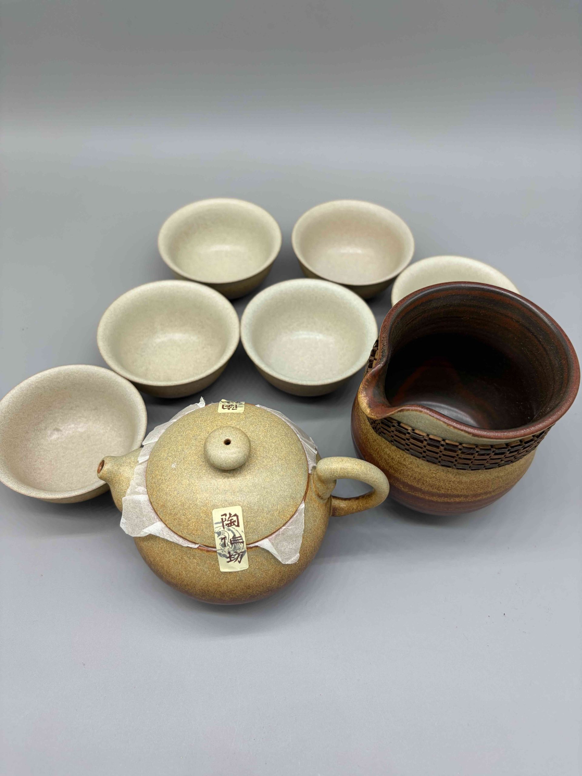 Lin’s Ceramic Studio Tea set with Cha Hai and six cups (Earthy Red-yellow), Teapot 150 ml - Image 2