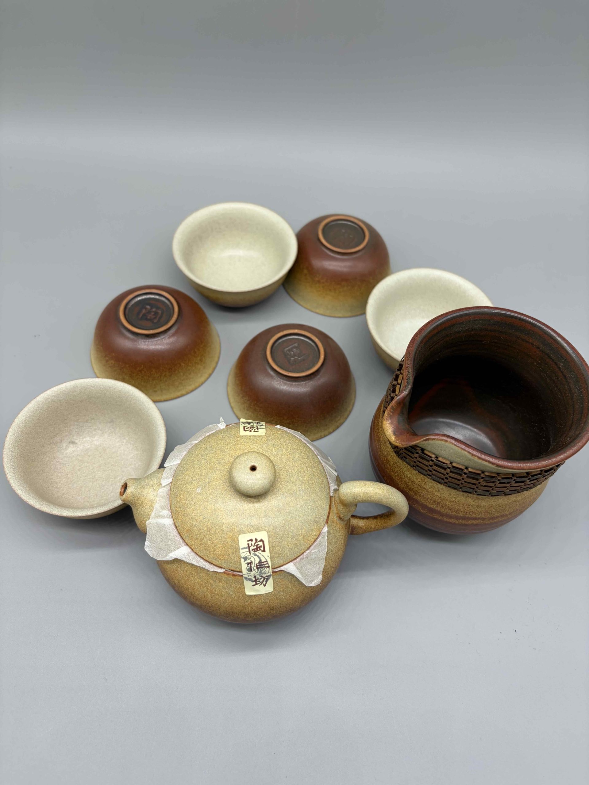 Lin’s Ceramic Studio Tea set with Cha Hai and six cups (Earthy Red-yellow), Teapot 150 ml - Image 5
