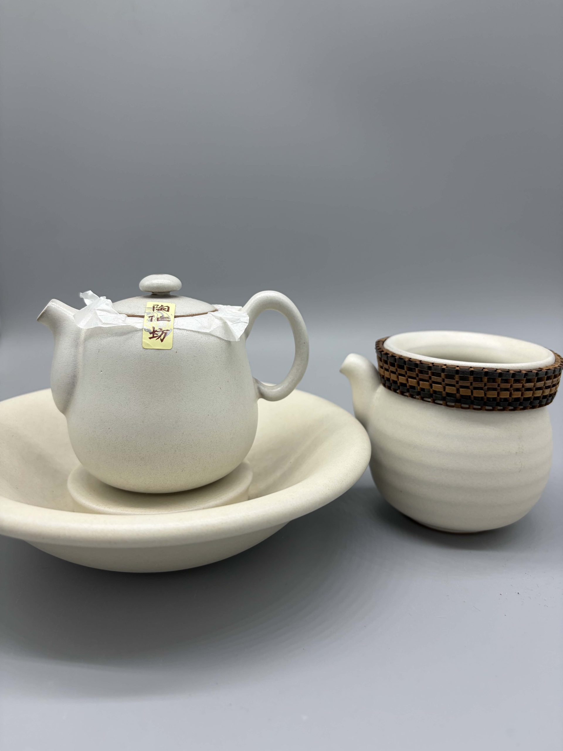 Lin’s Ceramic Studio Tea set with Tea tray, Cha Hai and six cups (Creamy White) - Image 5