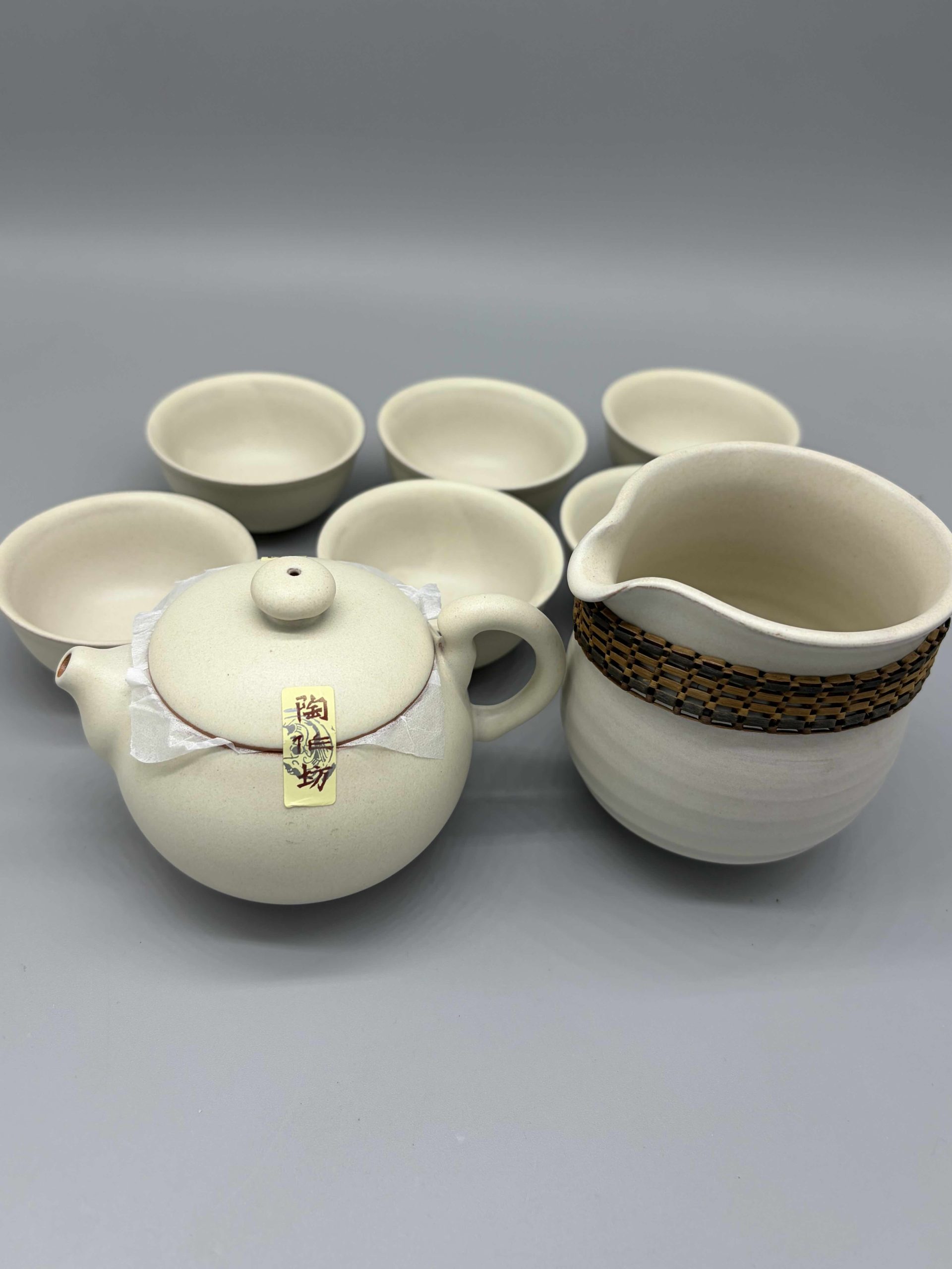 Lin’s Ceramic Studio Tea set with Tea tray, Cha Hai and six cups (Creamy White) - Image 3