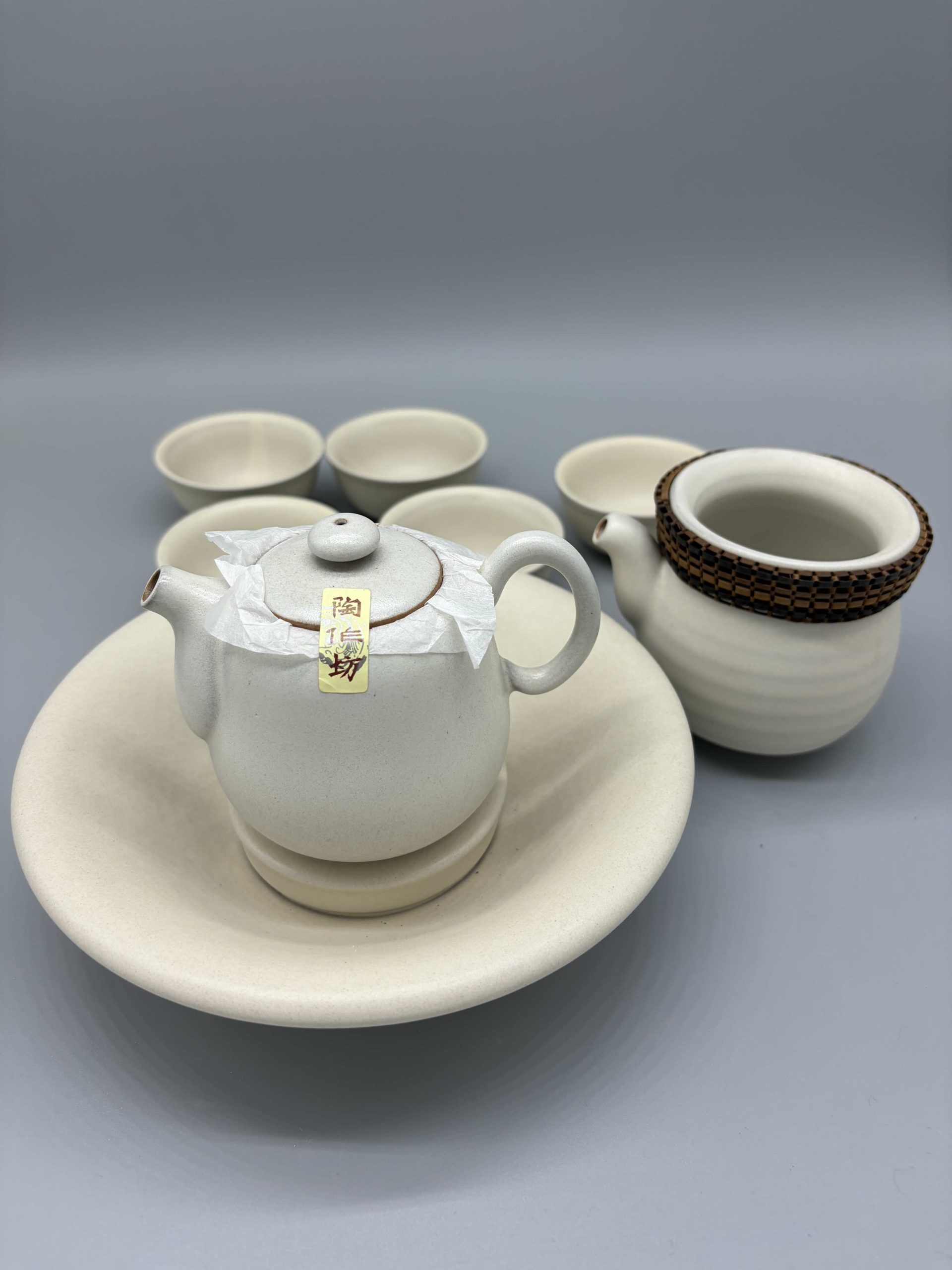 Lin’s Ceramic Studio Tea set with Tea tray, Cha Hai and six cups (Creamy White)